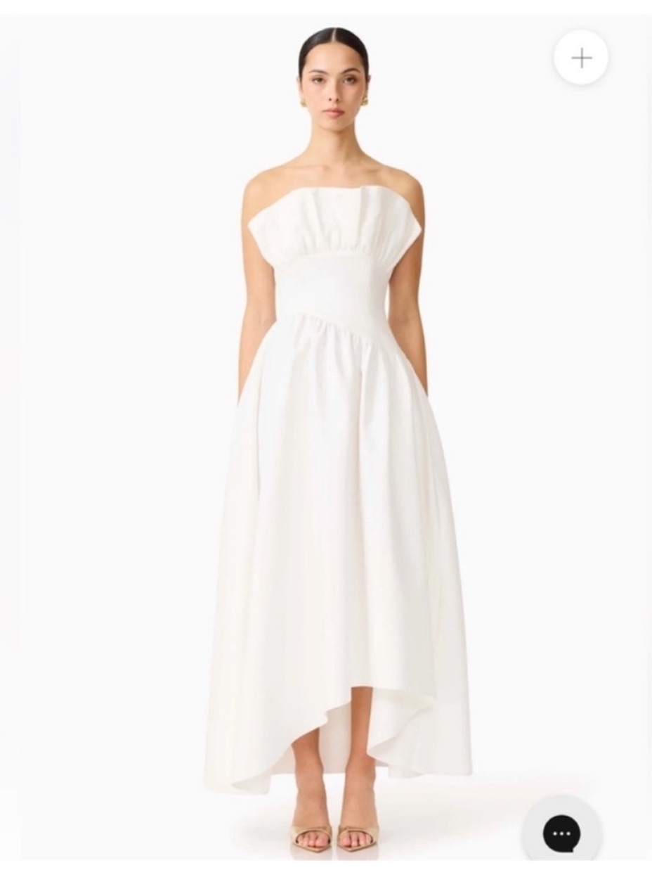 Elliatt Laurel White Ruffle Bust Boned Strapless Maxi Gown Dress Size Medium